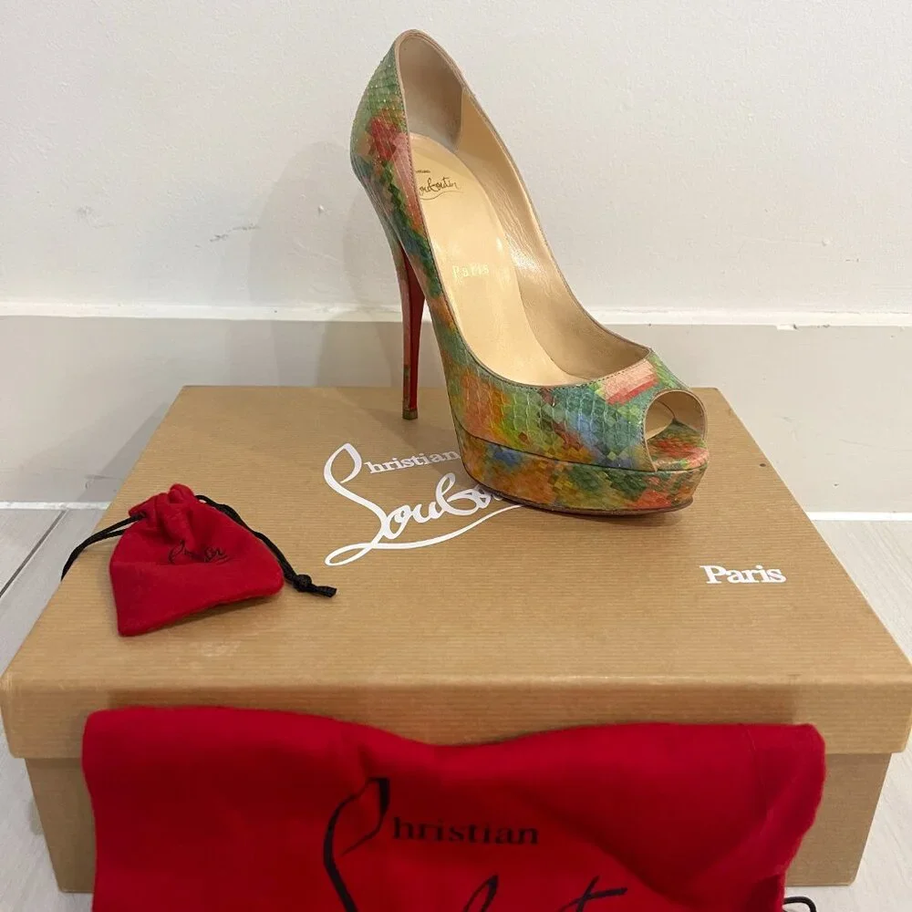 Auc Christian Louboutin Python Pixel Multicolor Troca 140 Peep Toe Pumps
